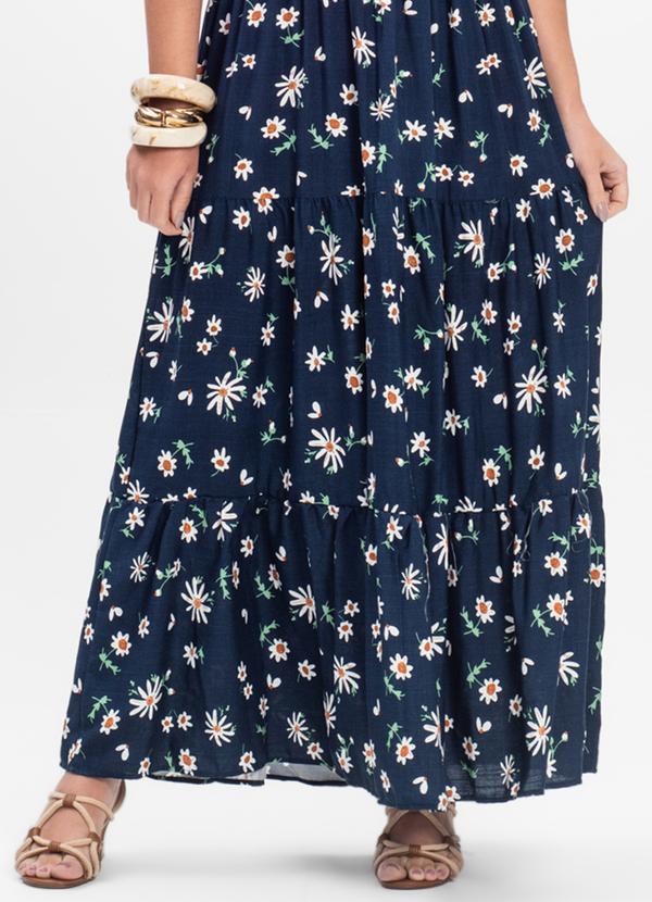 Select - Vestido Midi Feminino Floral em Viscolinho Azul 5