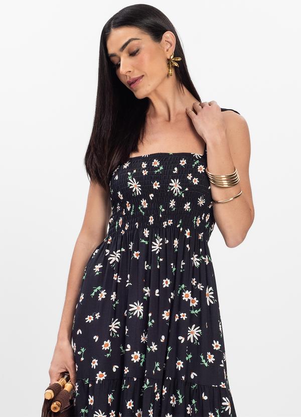 Select - Vestido Midi Feminino Floral em Viscolinho Preto 3