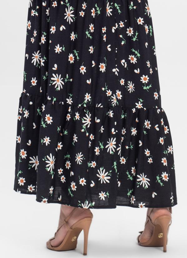 Select - Vestido Midi Feminino Floral em Viscolinho Preto 4