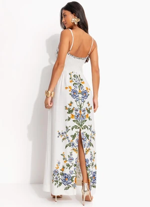 Farm - Vestido Midi Floral Penelope Off White - FARM