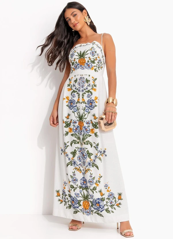 Farm - Vestido Midi Floral Penelope Off White