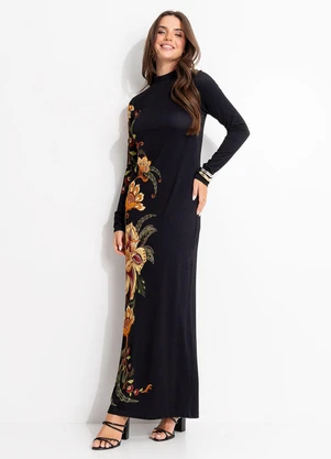 Farm - Vestido Midi Jardim Majestoso Preto - FARM