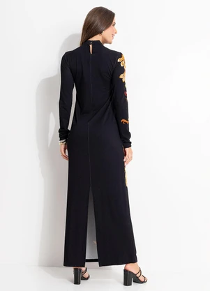 Farm - Vestido Midi Jardim Majestoso Preto - FARM