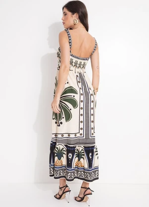 Farm - Vestido Midi Jardim Tropical Bege - FARM