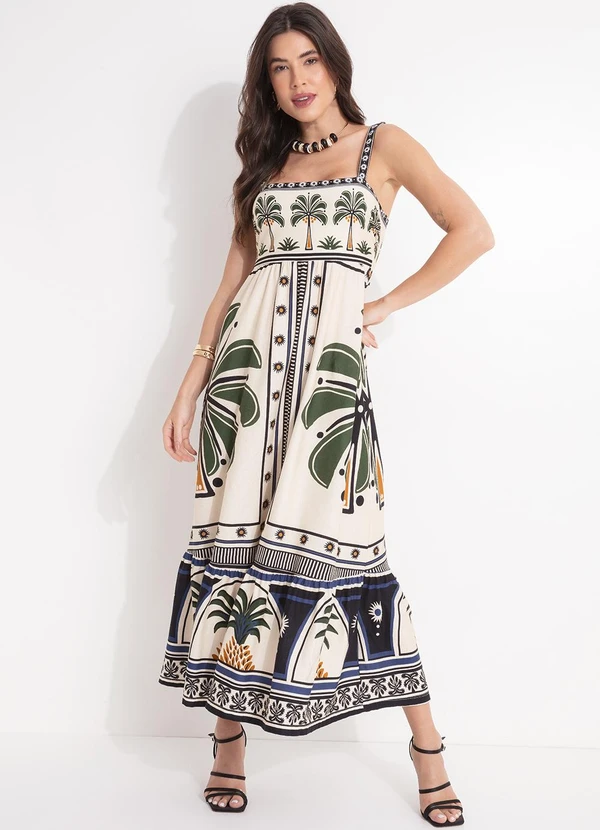 Farm - Vestido Midi Jardim Tropical Bege 4