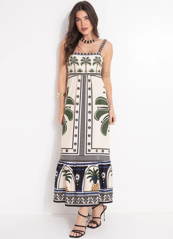 Farm - Vestido Midi Jardim Tropical Bege 6