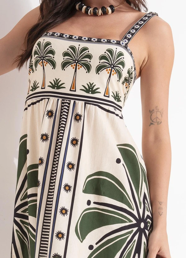 Farm - Vestido Midi Jardim Tropical Bege 8