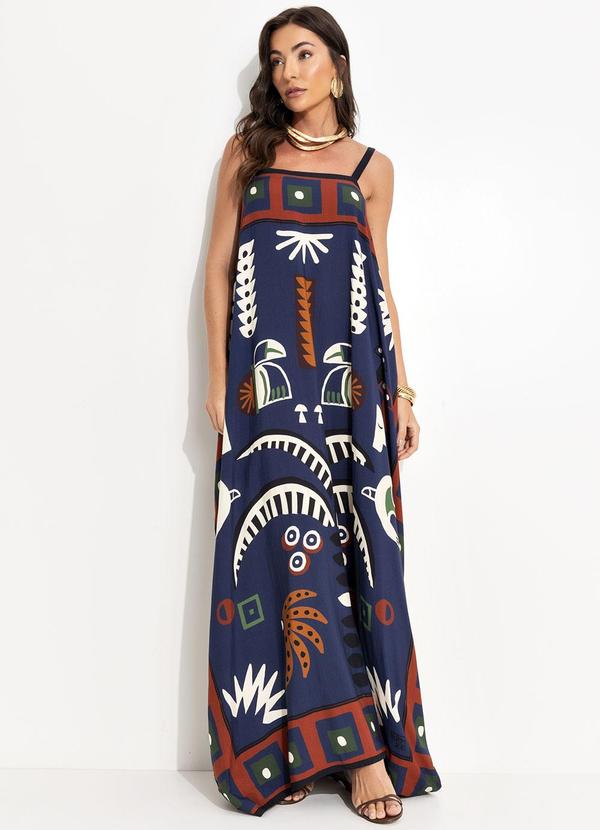 Farm - Vestido Midi Lenço Tropical Azul