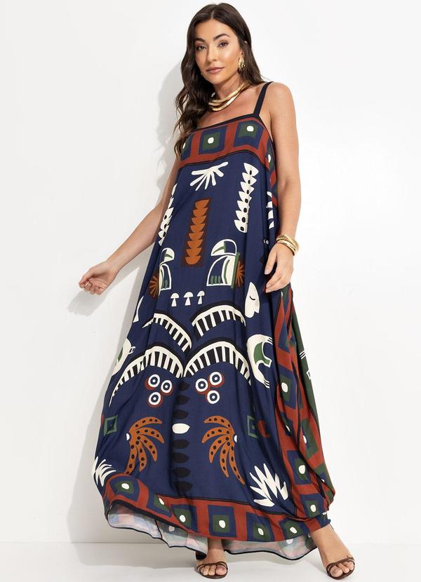Farm - Vestido Midi Lenço Tropical Azul 3