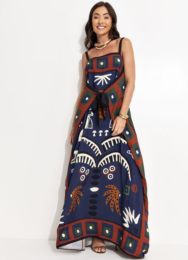 Farm - Vestido Midi Lenço Tropical Azul 7