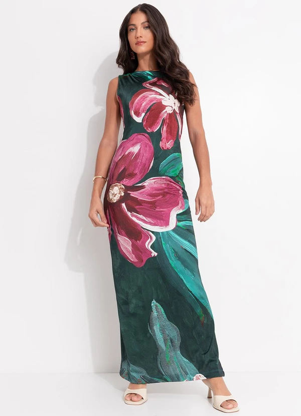 Farm - Vestido Midi Lineia Verde