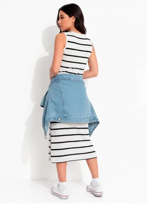 Bimini - Vestido Midi Listrado Bege - BIMINI