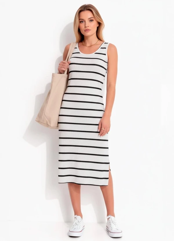 Bimini - Vestido Midi Listrado Bege 3