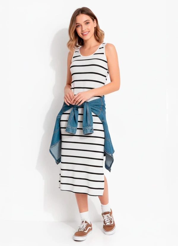 Bimini - Vestido Midi Listrado Bege 8