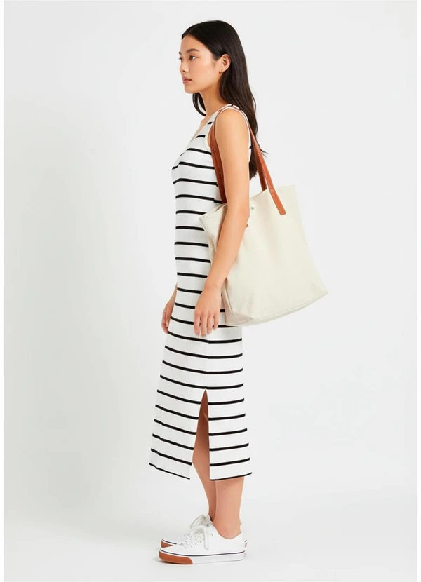 Bimini - Vestido Midi Listrado Bege 9