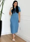 Doce Tom - Vestido Midi Malha com Fenda Lateral Azul - variação: Azul