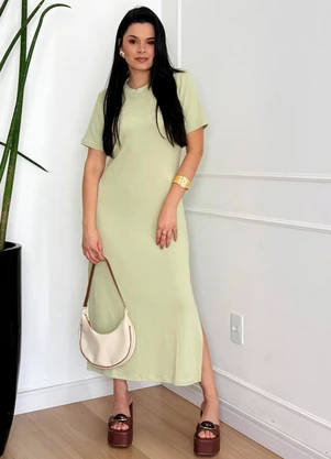 Doce Tom - Vestido Midi Malha com Fenda Lateral Verde - DOCE TOM