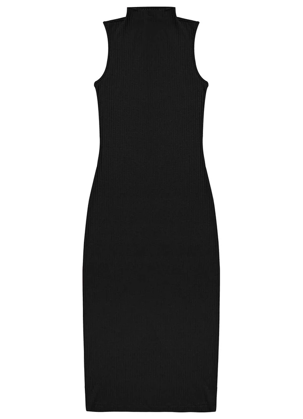 Rovitex - Vestido Midi Ribana Canelada Preto