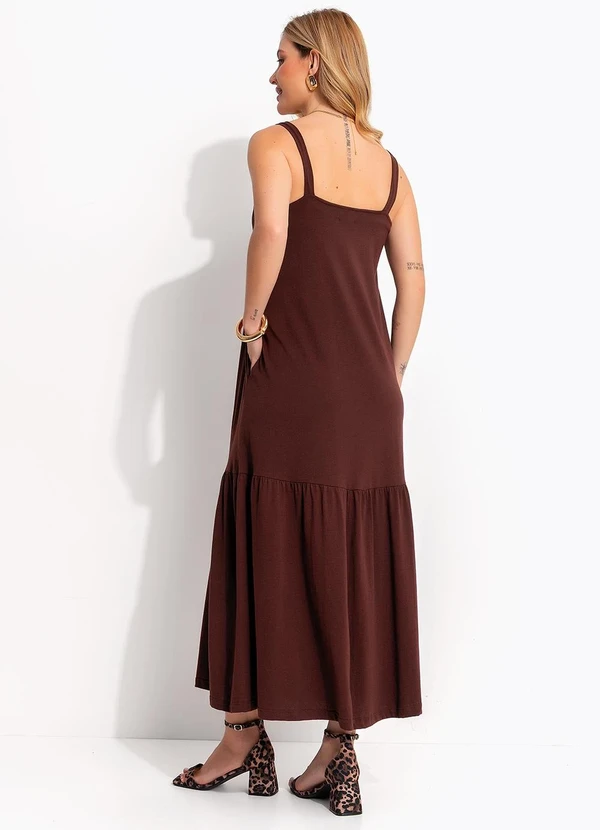 Quintess - Vestido Midi Soltinho em Malha de Algodão com Bolsos Marrom 3