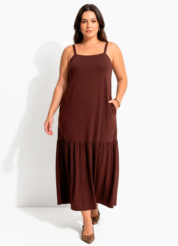 Quintess - Vestido Midi Soltinho em Malha de Algodão com Bolsos Marrom 6