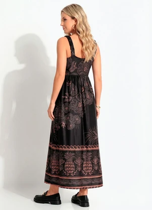 Quintess - Vestido Abacaxi Tropical Preto em Malha Fria - QUINTESS