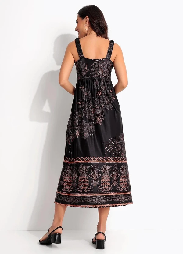 Quintess - Vestido Midi Soltinho Estampa Tropical em Malha Fria com Alça de Elástico 2