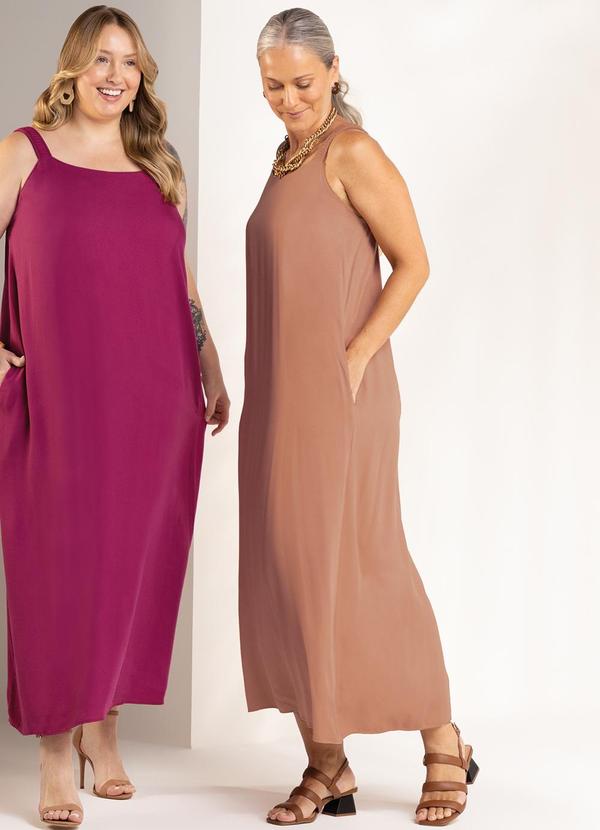 Marialícia - Vestido Midi Trapézio Marrom