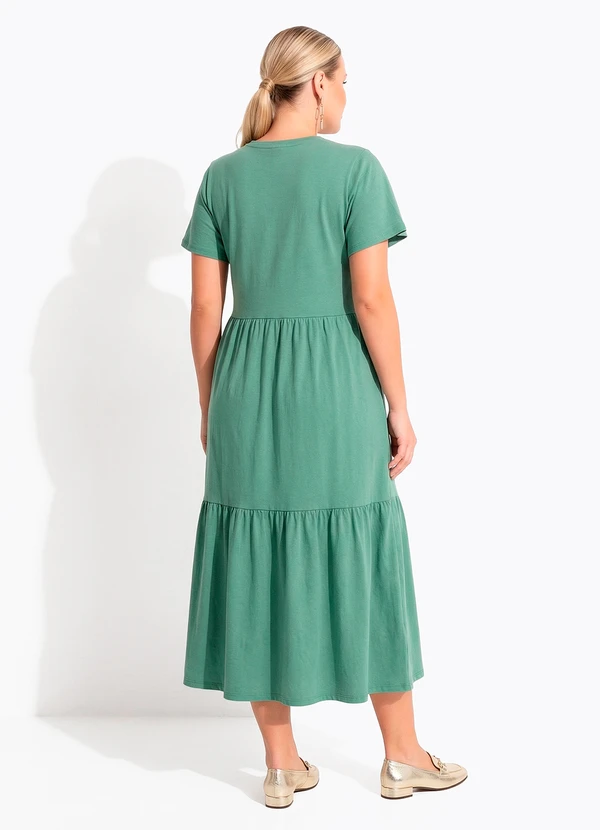 Quintess - Vestido Midi Verde em Malha de Algodão Soltinho com Camadas 6