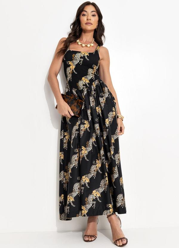 Farm - Vestido Midi Zebra Preto