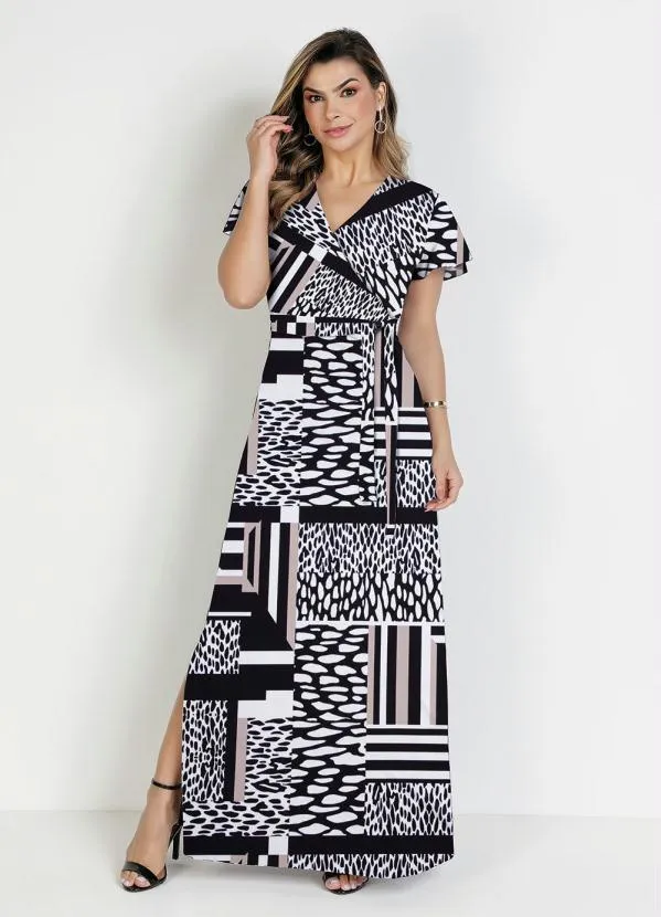 Rosalie Vestido Mix Estampas com Faixa