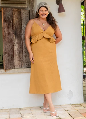 Quintess - Vestido Mostarda em Linho - QUINTESS