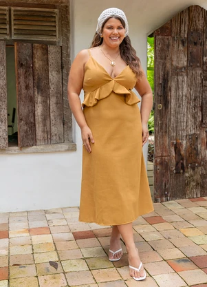 Quintess - Vestido Mostarda em Linho - QUINTESS