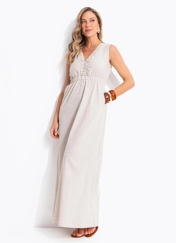 Quintess - Vestido Natural em Linho com Viscose