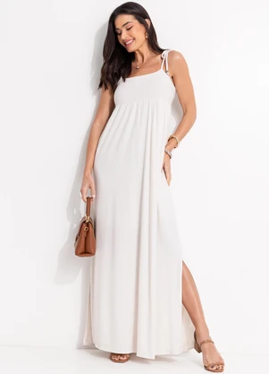 Quintess - Vestido Natural em Malha Texturizada - QUINTESS