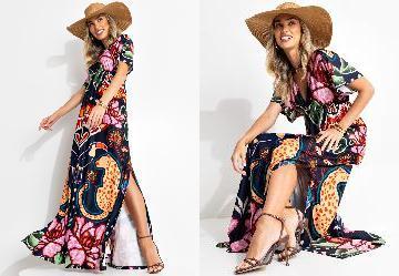 Vestido Natural Tropical em Malha Fria