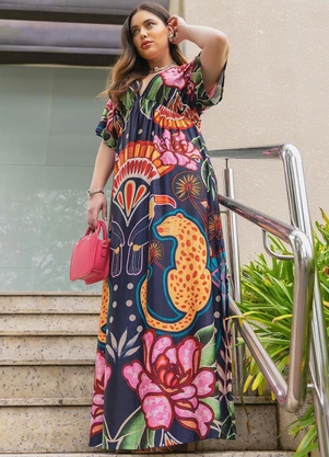 Quintess - Vestido Natural Tropical em Malha Fria - QUINTESS