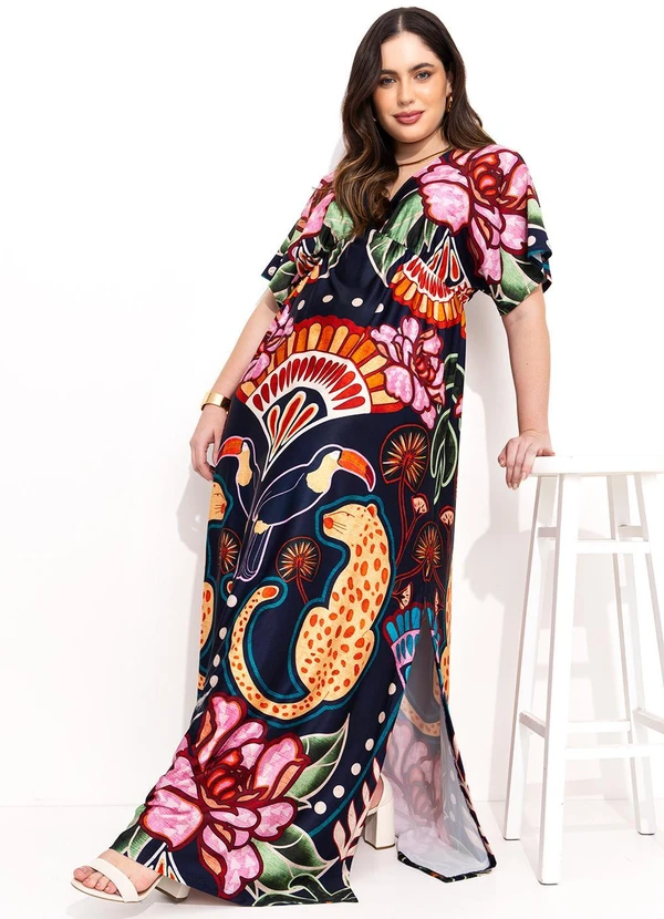 Quintess - Vestido Natural Tropical em Malha Fria