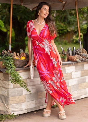 Quintess - Vestido Natureza Vermelha em Malha Fria - QUINTESS