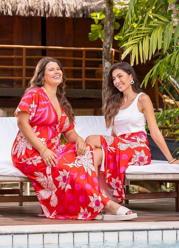 Quintess - Vestido Natureza Vermelha em Malha Fria 18