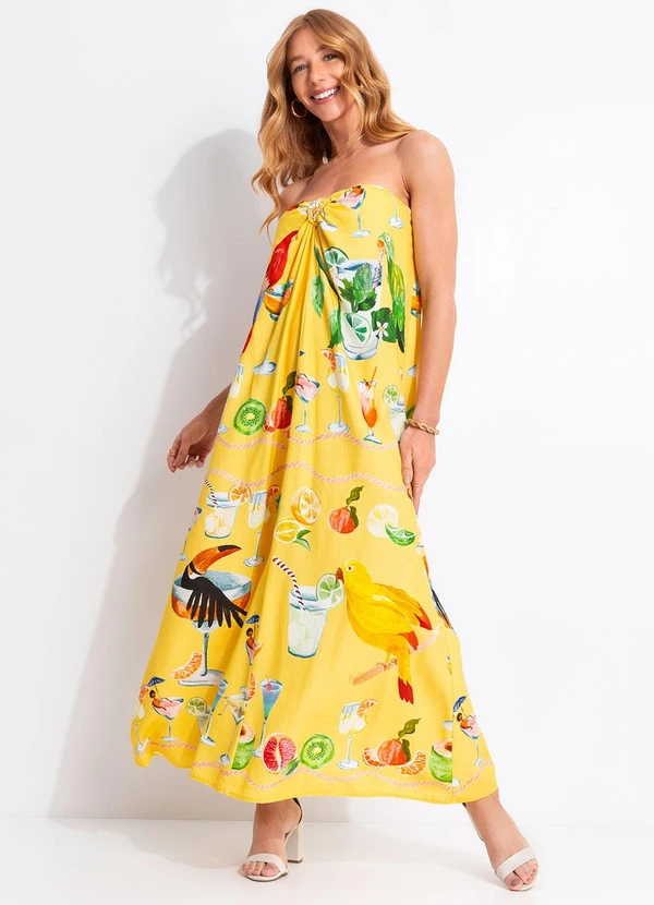 Farm - Vestido Nó Coquetel Lenço Amarelo