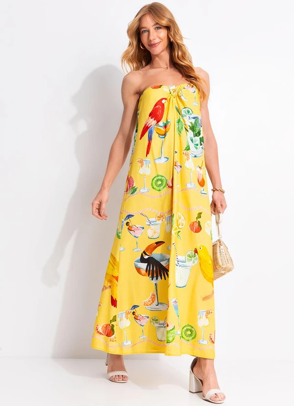 Farm - Vestido Nó Coquetel Lenço Amarelo 3