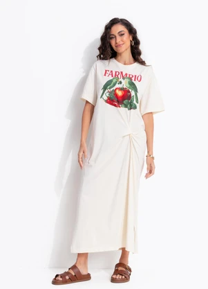 Farm - Vestido Nó Pássaros Tomate Bege - FARM