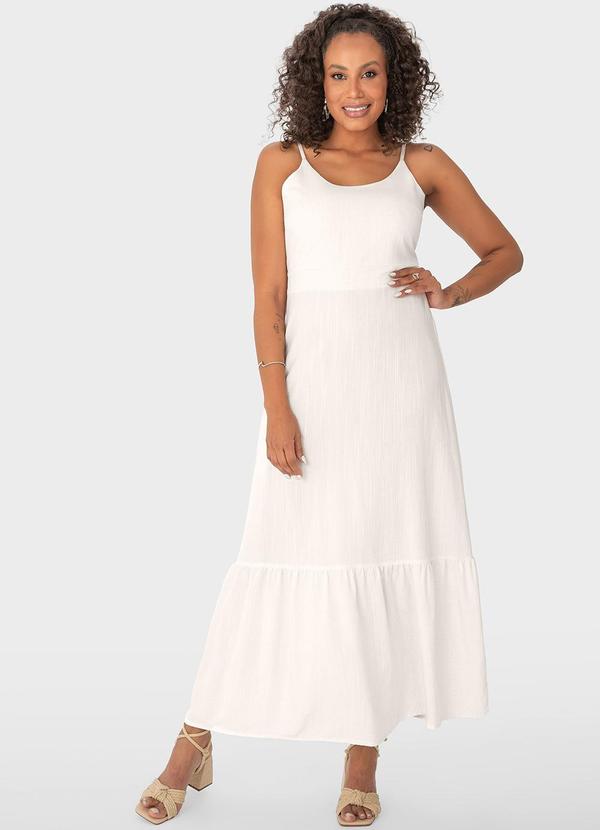 Malwee - Vestido Off White Amplo com Amarração