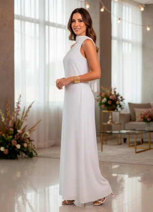 Quintess - Vestido Off White em Chiffon - QUINTESS