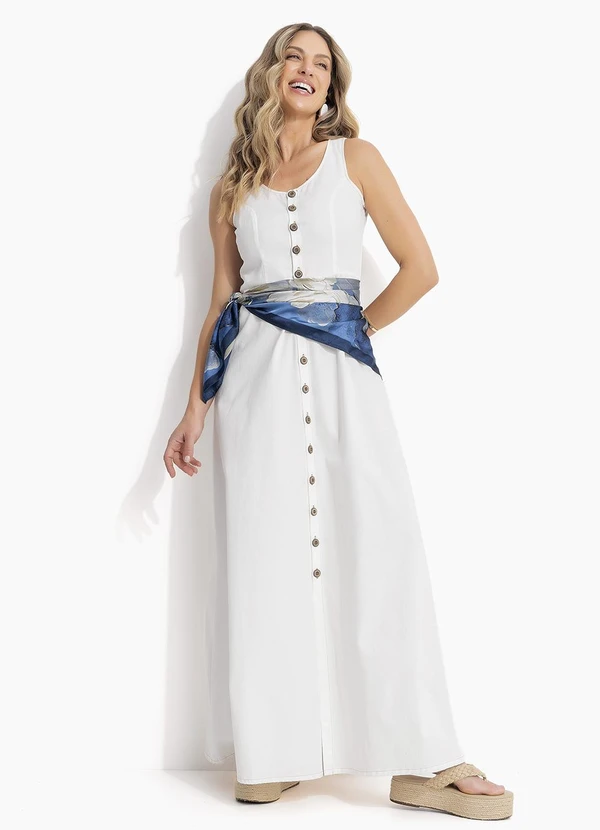 Quintess - Vestido Off White em Jeans Leve 5