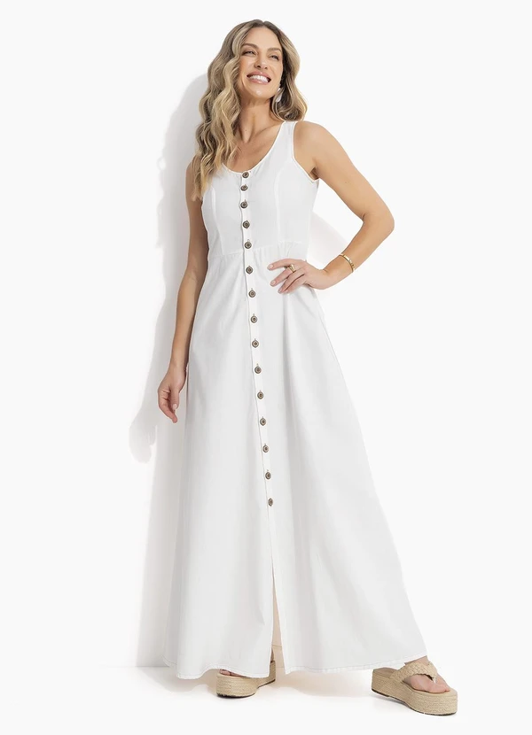 Quintess - Vestido Off White em Jeans Leve 7