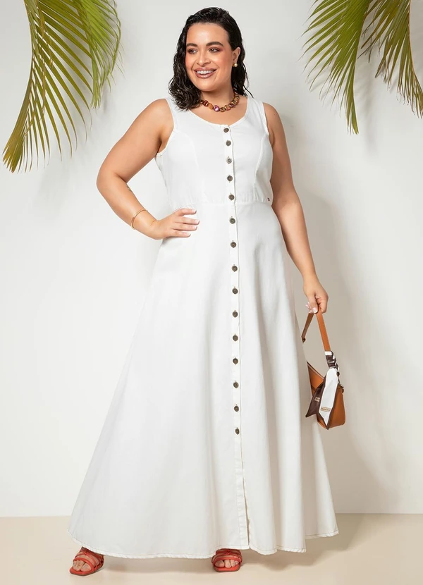 Quintess - Vestido Off White em Jeans Leve 8