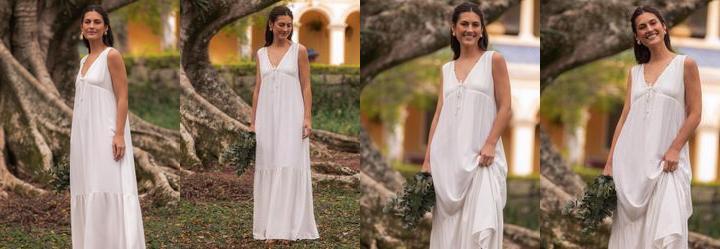 Vestido Off White em Viscose Plana
