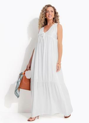 Vestido Off White em Viscose Plana