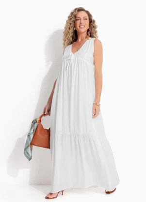 Quintess - Vestido Off White em Viscose Plana - QUINTESS